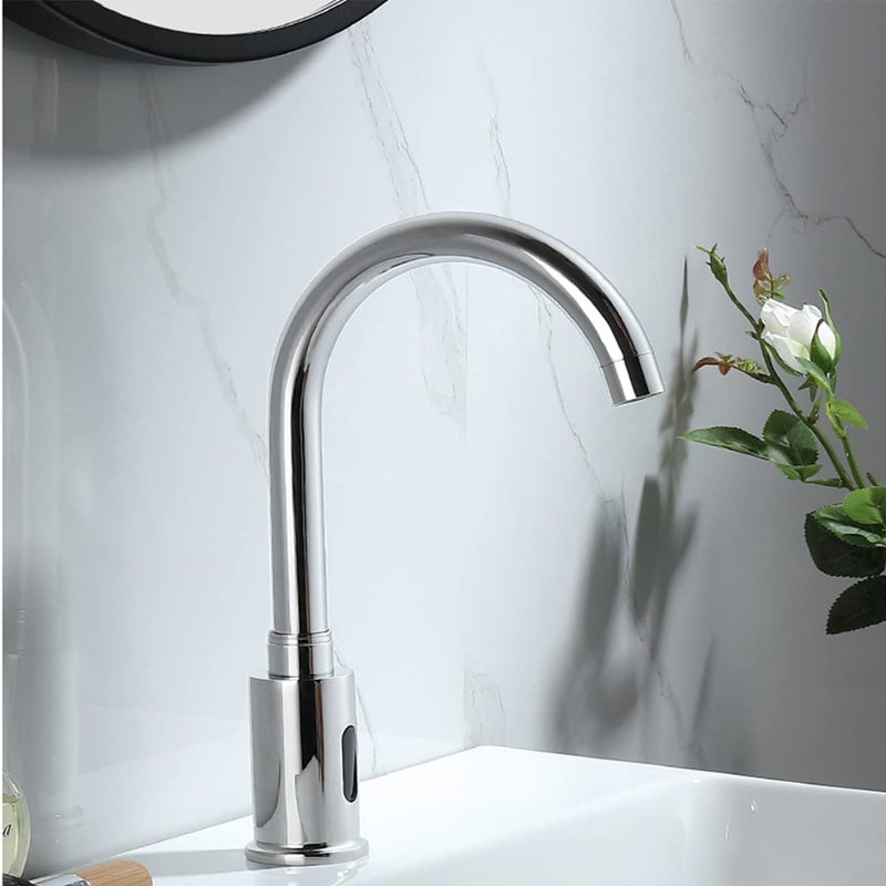 YCCUZA Automatic Faucet Chrome Touchless Kitchen Faucet Touch-Free Electric Automatic Infrared Sensor Touchless Faucet Bathroom Public Vessel Sink Faucet Motion Sensor Actived Dual Powered AC/DC - Image 3
